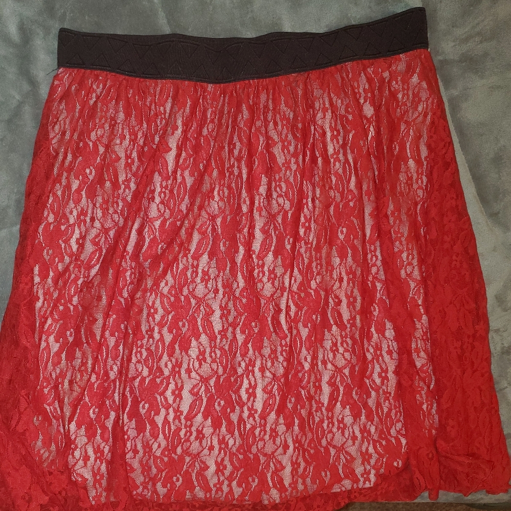 Lularoe red lace skirt